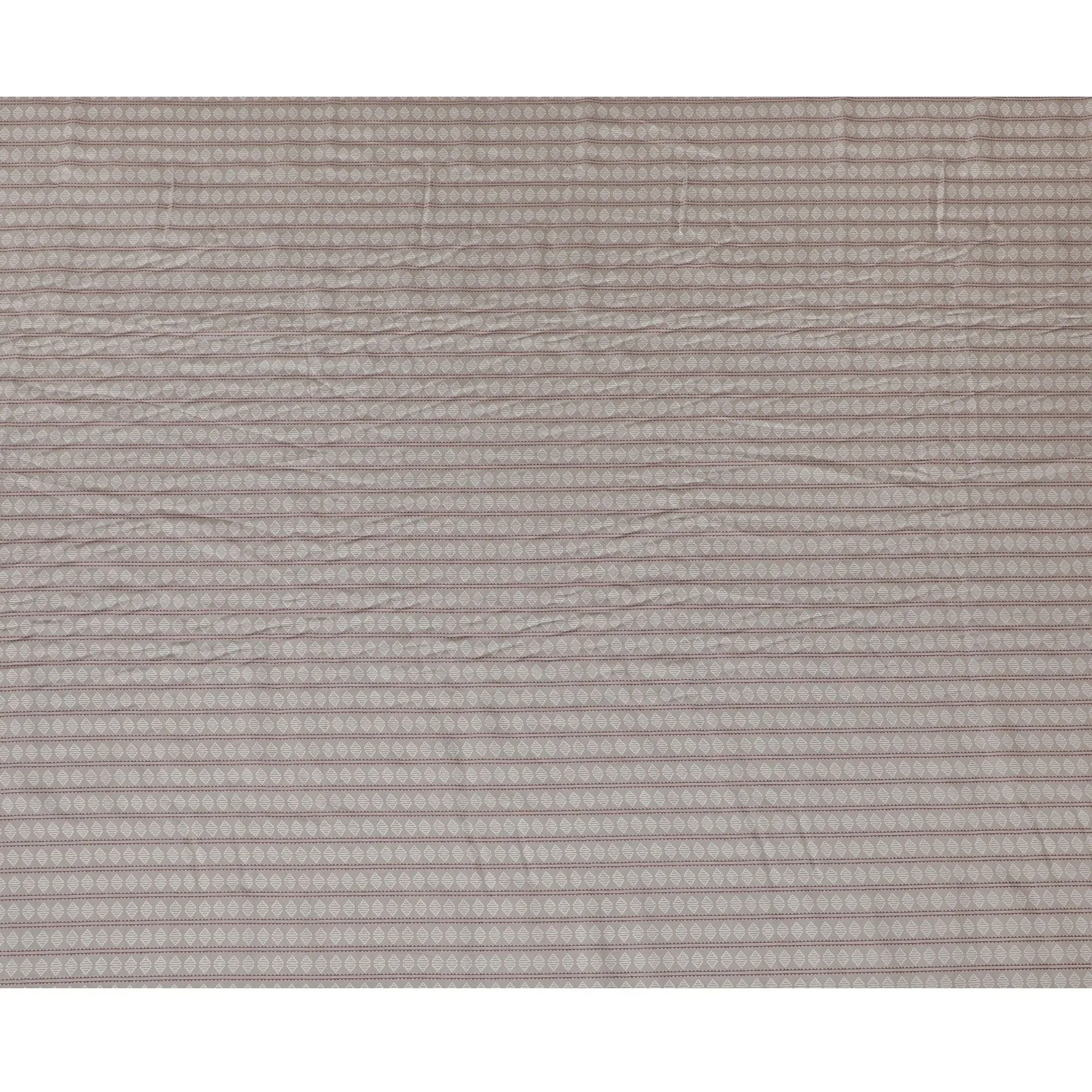 Grey Synthetic blended cotton fabric with beige and brown print in geometric design-D16736