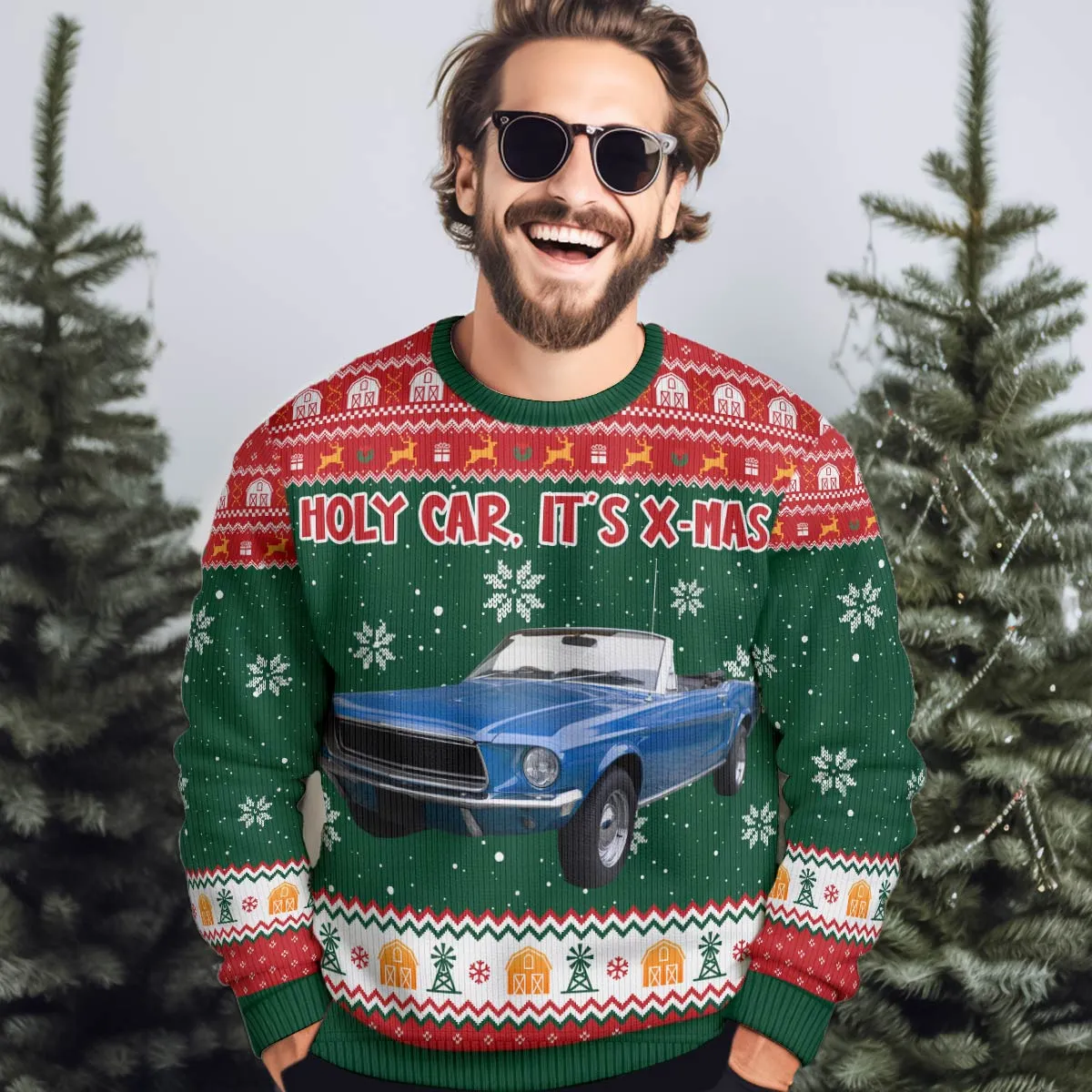 Holy Car, It'S X-Mas - Personalized Photo Ugly Sweater