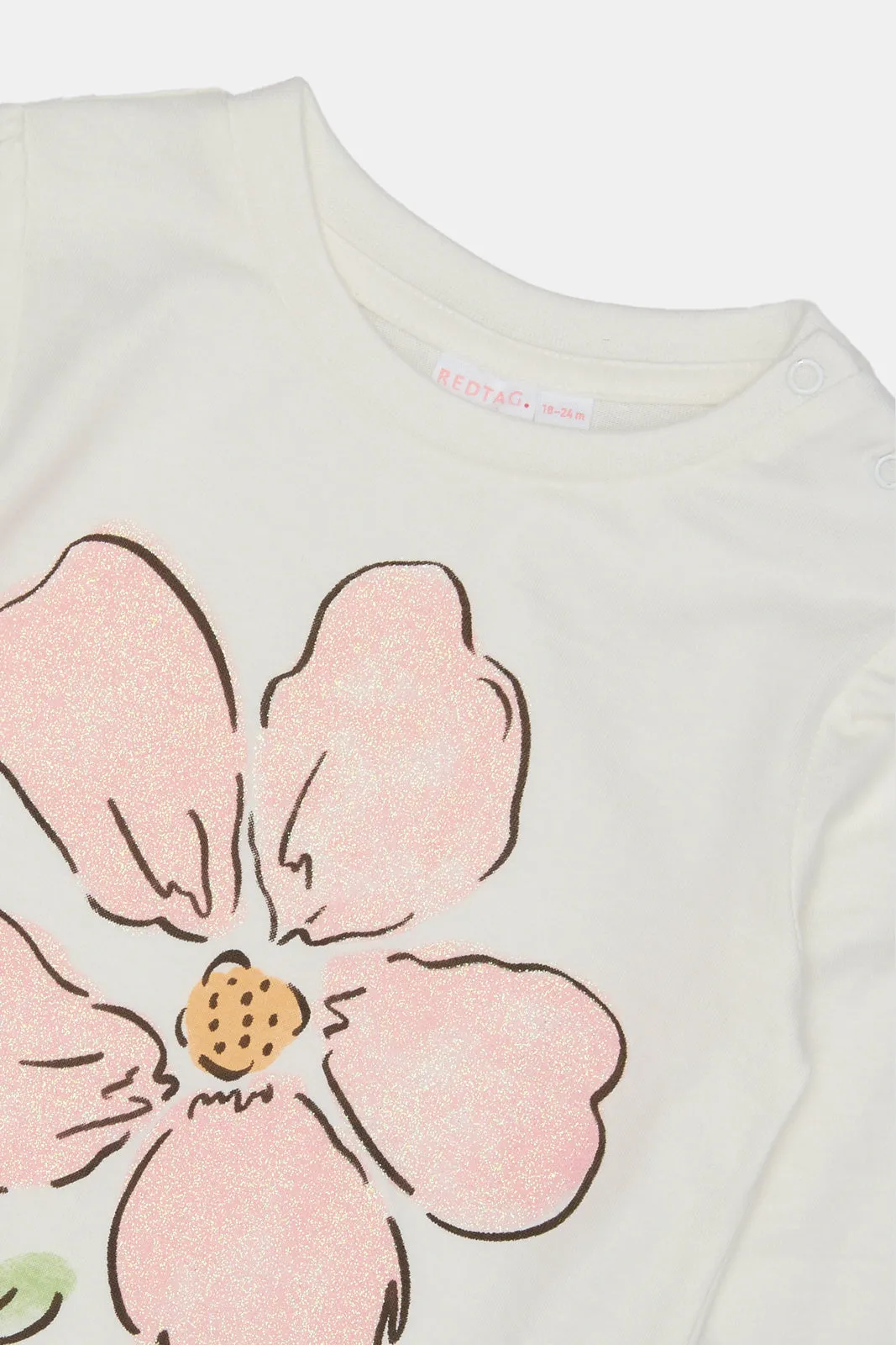 Infant Girls Ivory Flower Printed T-Shirt