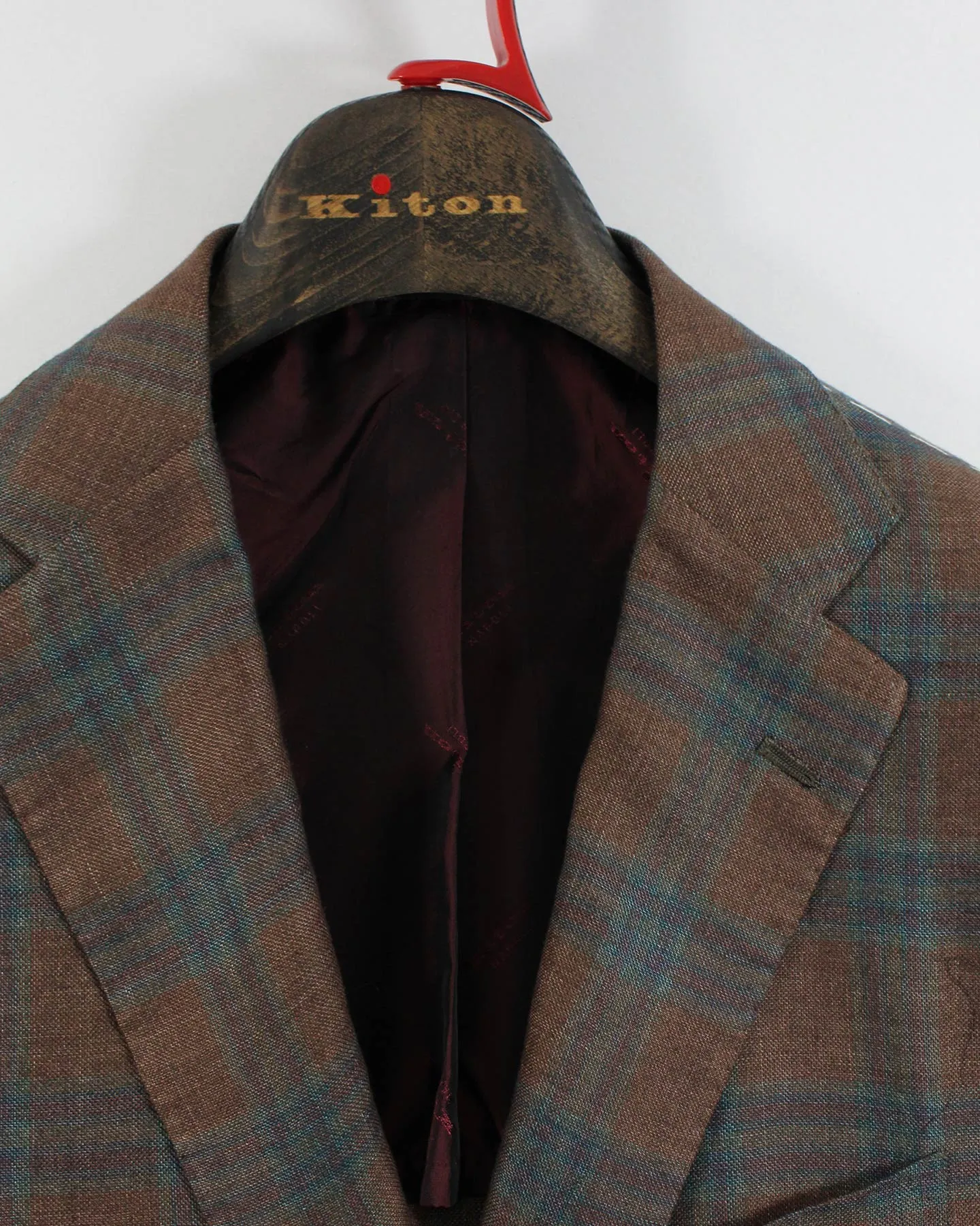 Kiton Sport Coat EU 48 - US 38 R Brown Turquoise Plaid Linen Cashmere Unlined Blazer REDUCED SALE