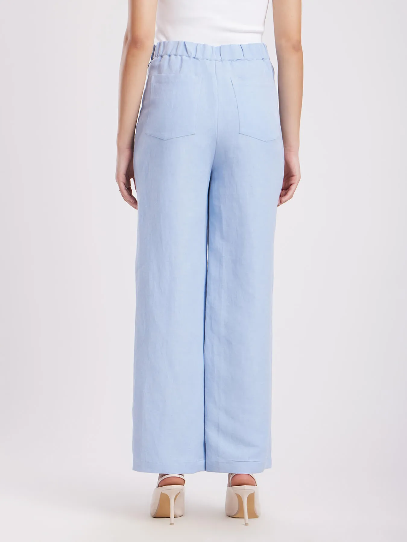 Linen Elasticated Wide Leg Trouser - Light Blue