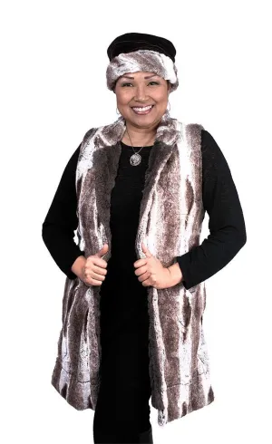 Mandarin Vest, Reversible less pockets - Luxury Faux Fur in Birch with Assorted Faux Fur