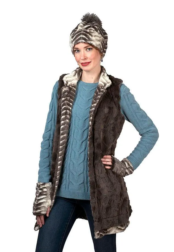 Mandarin Vest, Reversible less pockets - Matterhorn with Cuddly Faux Fur Gray  -  Sold Out!