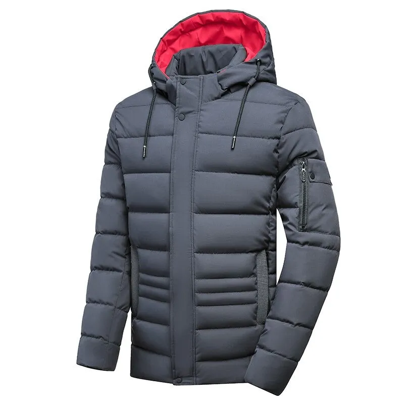 Men's Casual Windproof Solid Hooded Jacket