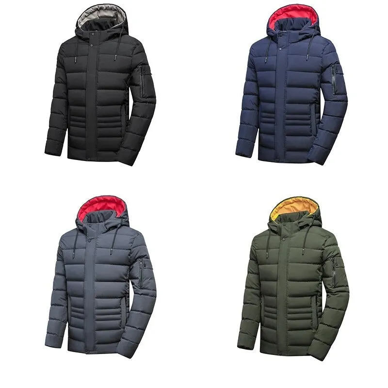 Men's Casual Windproof Solid Hooded Jacket