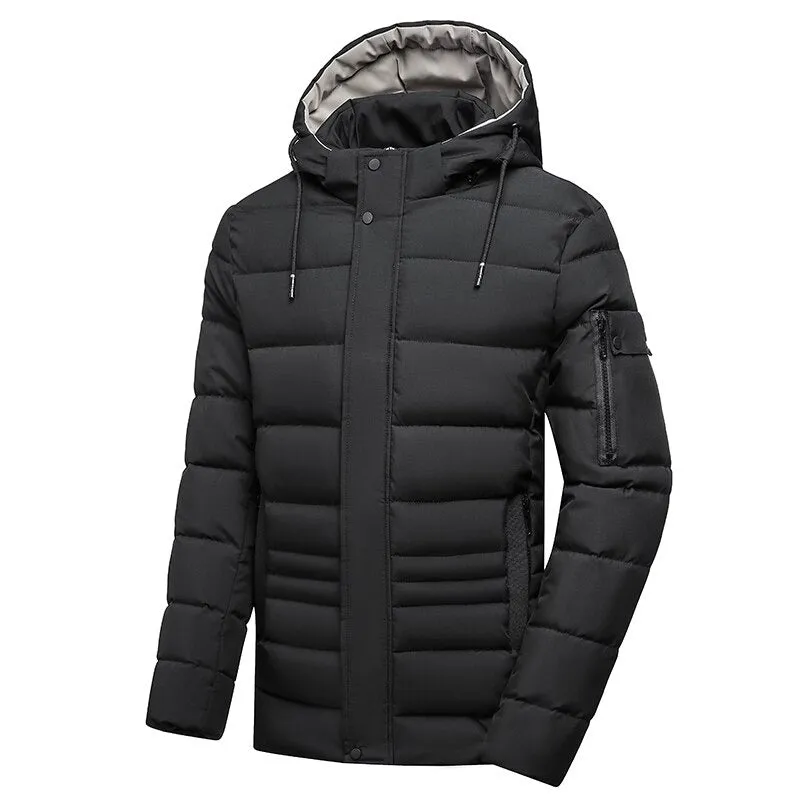 Men's Casual Windproof Solid Hooded Jacket