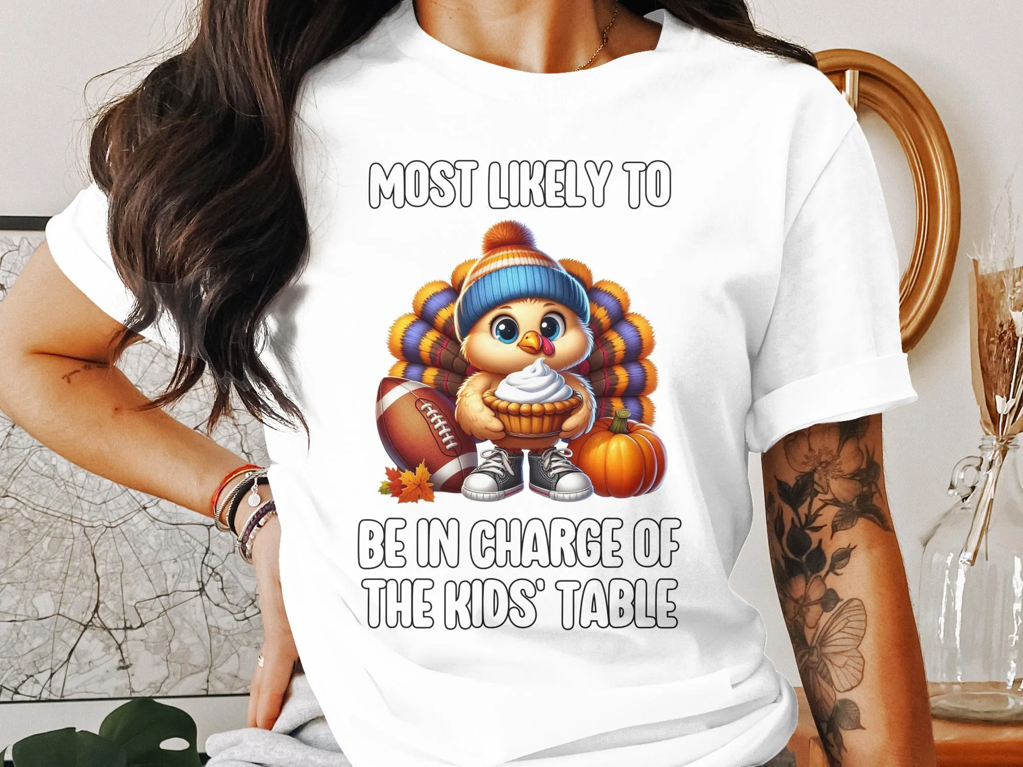 Most Likely to Be in Charge of The Kids' Table Thanksgiving Shirt, Funny Thanksgiving Family Matching Shirts, Turkey Football Pie Tee