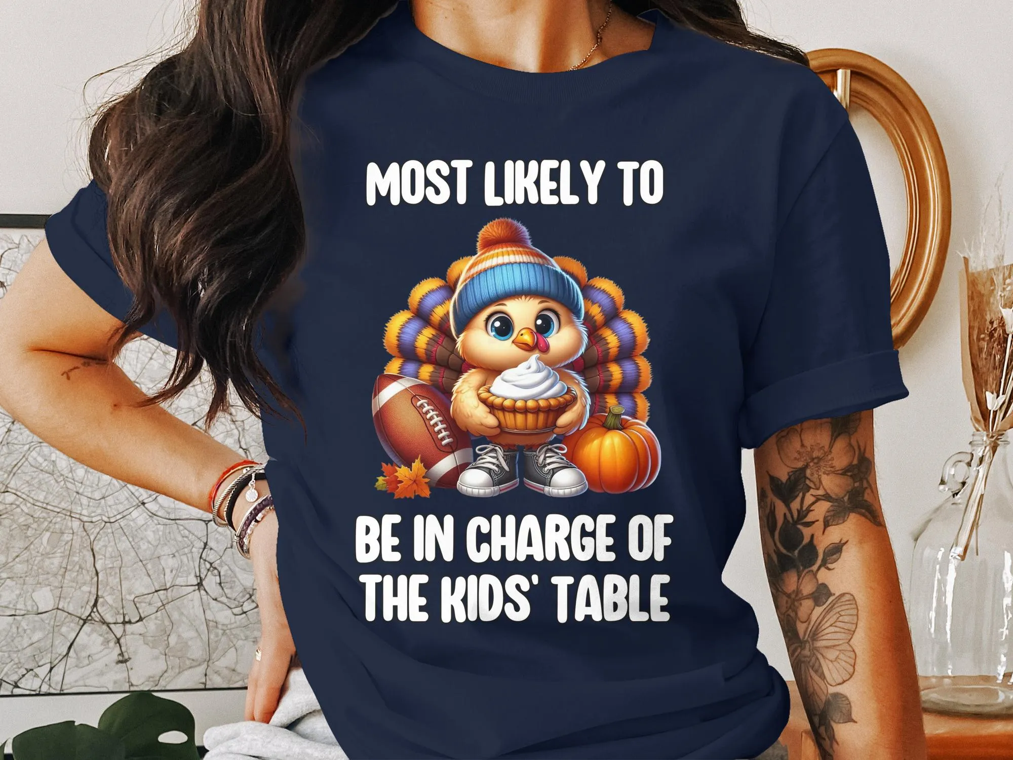 Most Likely to Be in Charge of The Kids' Table Thanksgiving Shirt, Funny Thanksgiving Family Matching Shirts, Turkey Football Pie Tee