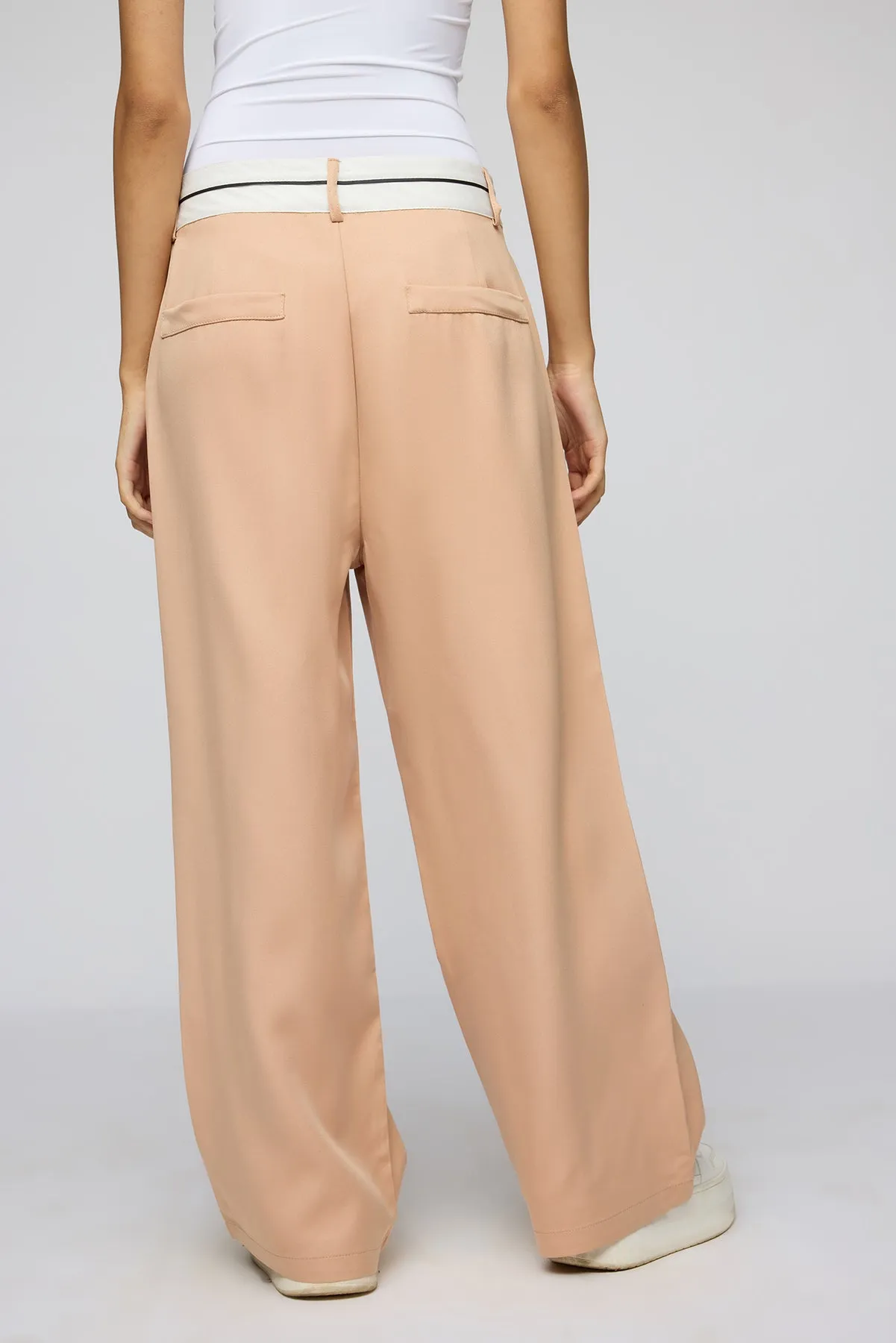 Muted Peach Contrast Waist Korean Pants