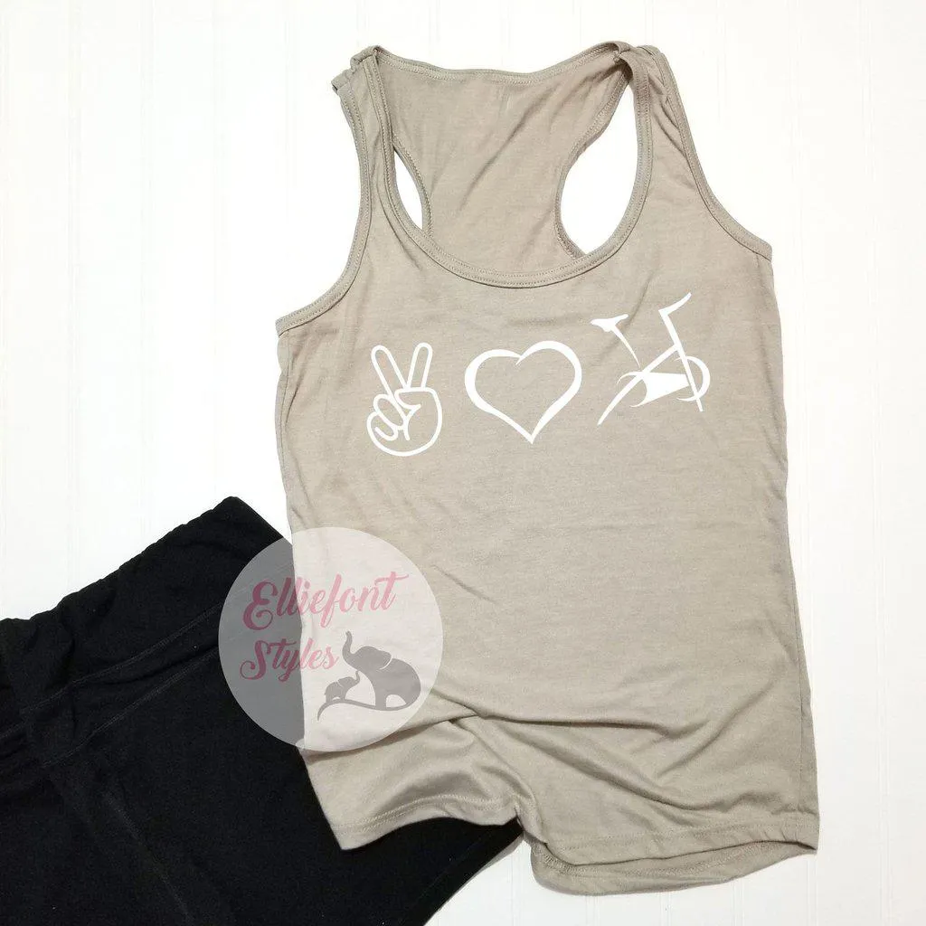 Peace Love Ride Shirt | Spin Bike Racerback Tank Top Shirt