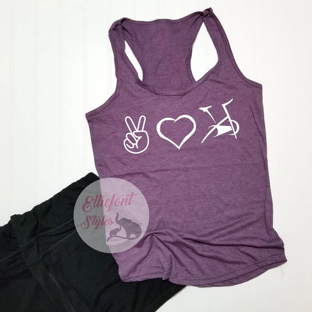 Peace Love Ride Shirt | Spin Bike Racerback Tank Top Shirt