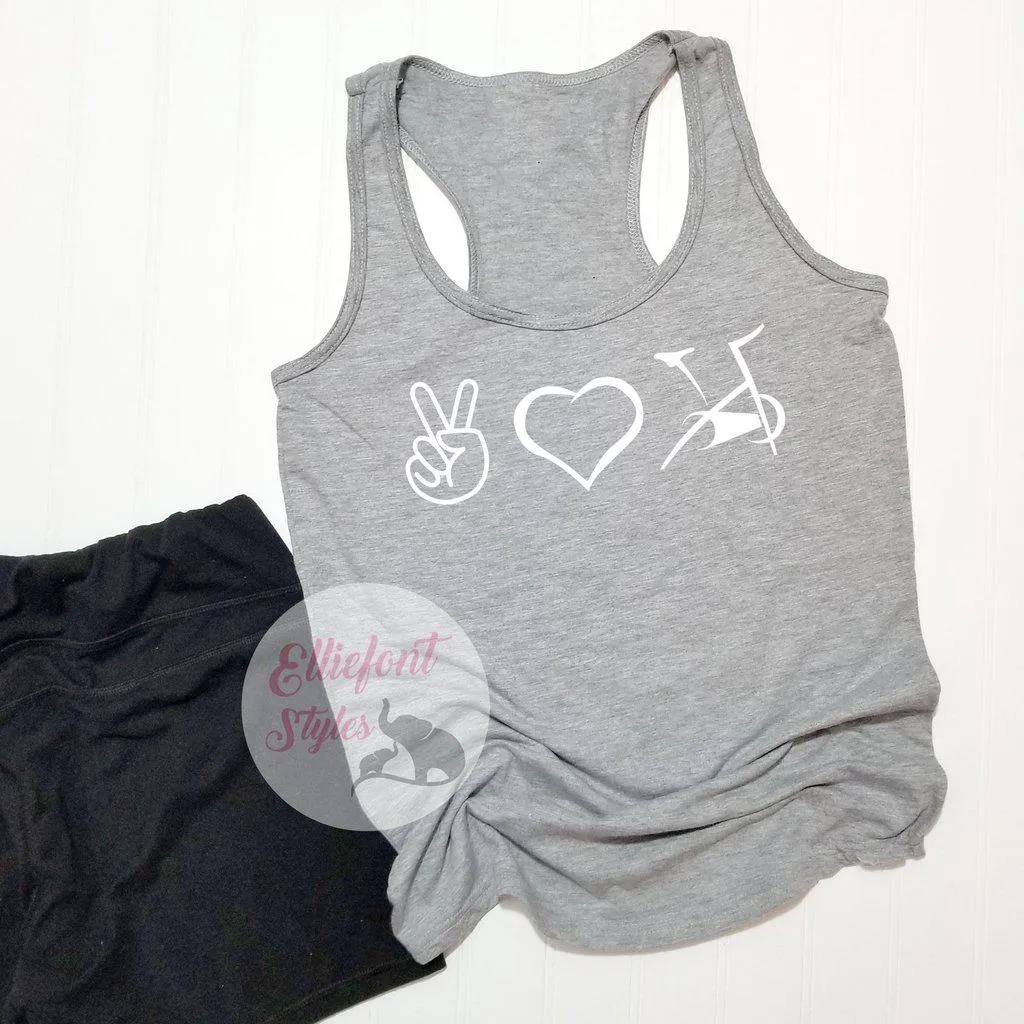 Peace Love Ride Shirt | Spin Bike Racerback Tank Top Shirt