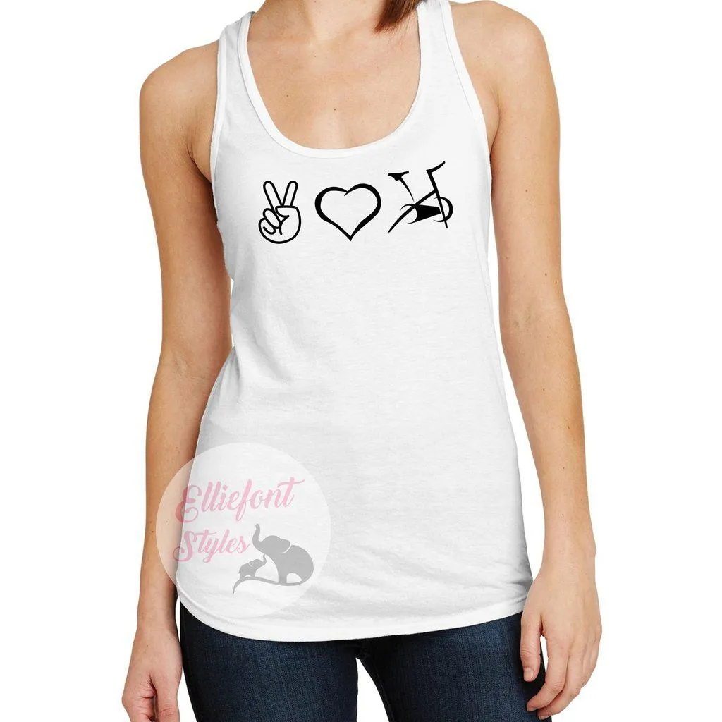 Peace Love Ride Shirt | Spin Bike Racerback Tank Top Shirt