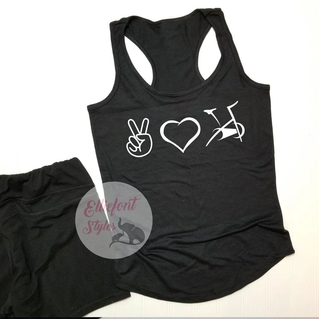 Peace Love Ride Shirt | Spin Bike Racerback Tank Top Shirt