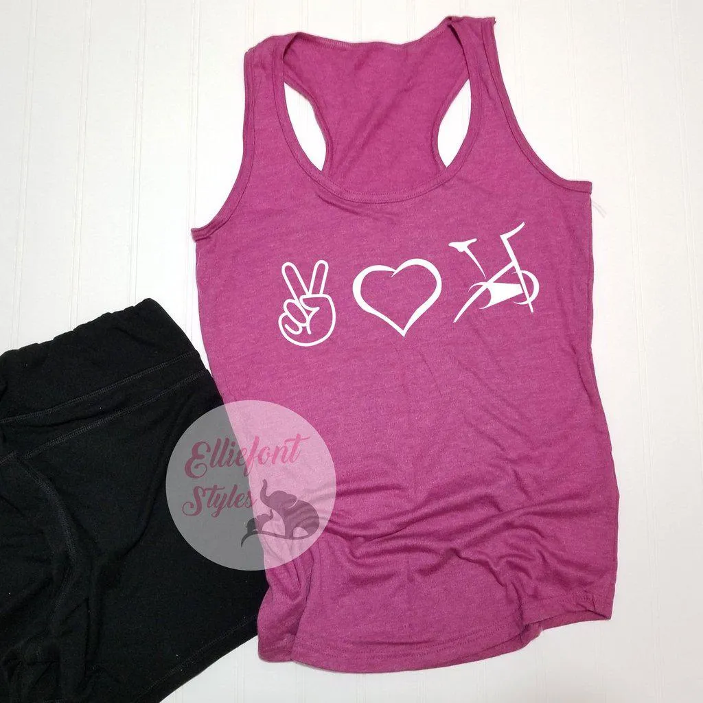 Peace Love Ride Shirt | Spin Bike Racerback Tank Top Shirt