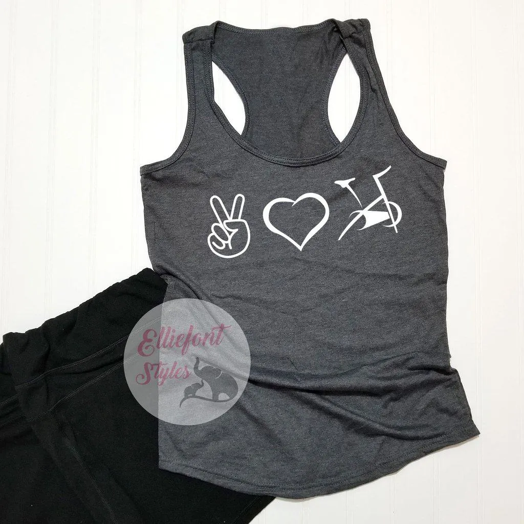 Peace Love Ride Shirt | Spin Bike Racerback Tank Top Shirt