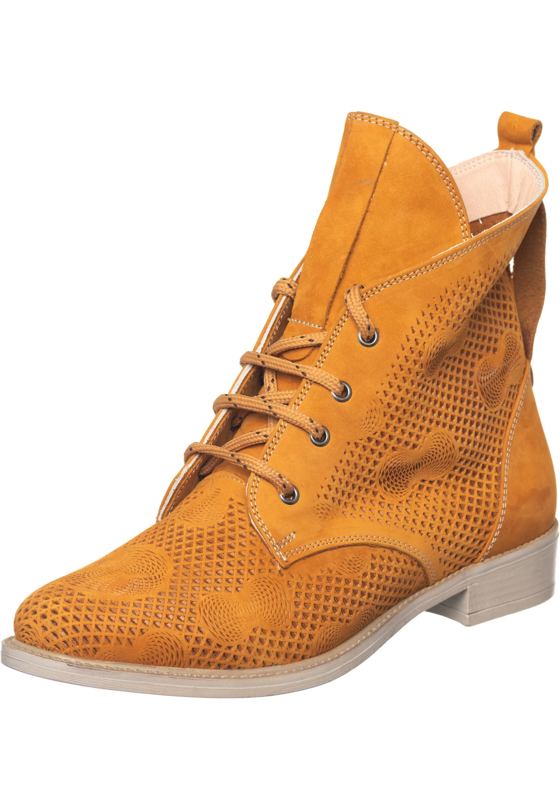 Perforated Leather Ankle Boots - Orange