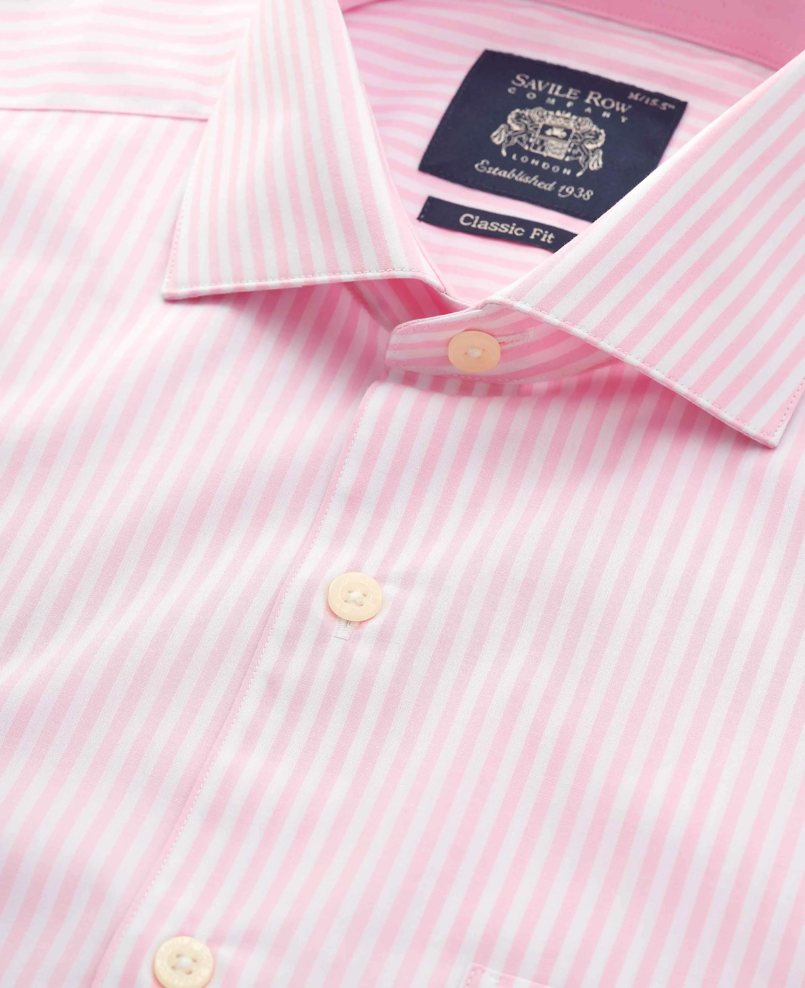 Pink Cotton Bengal Stripe Classic Fit Smart-Casual Shirt - Single Cuff