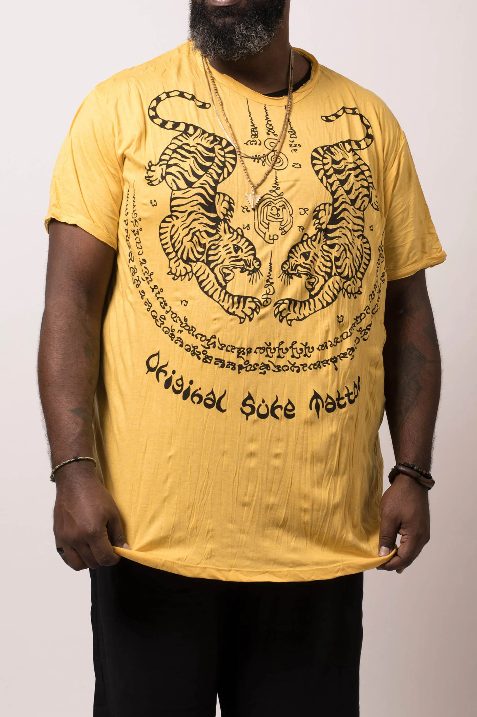 Plus Size Mens Thai Tattoo T-Shirt in Yellow