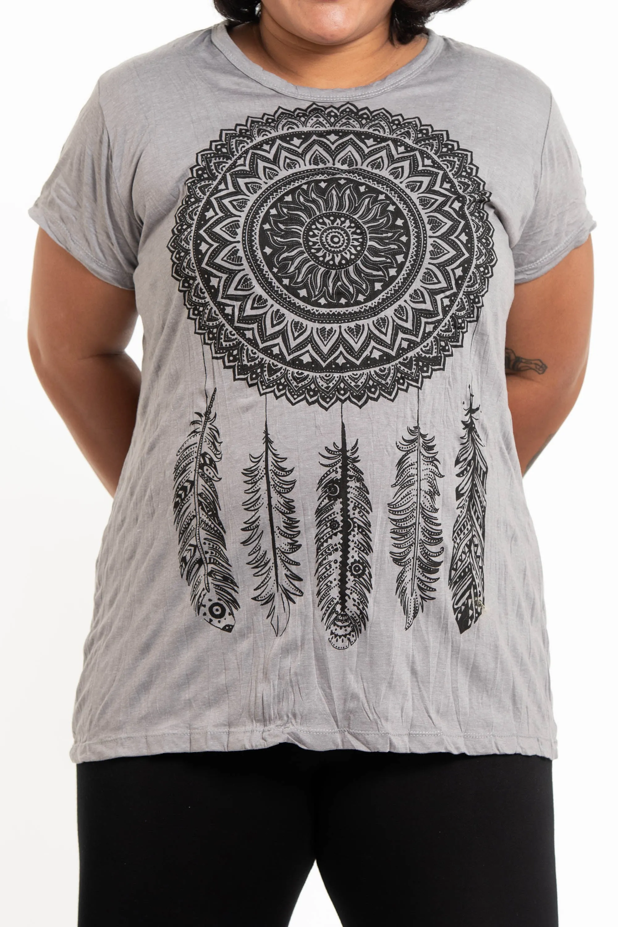 Plus Size Womens Dreamcatcher T-Shirt in Gray