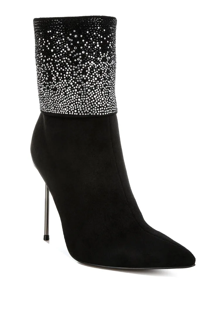 Podstar Rhinestones Embellished Foldover Boots