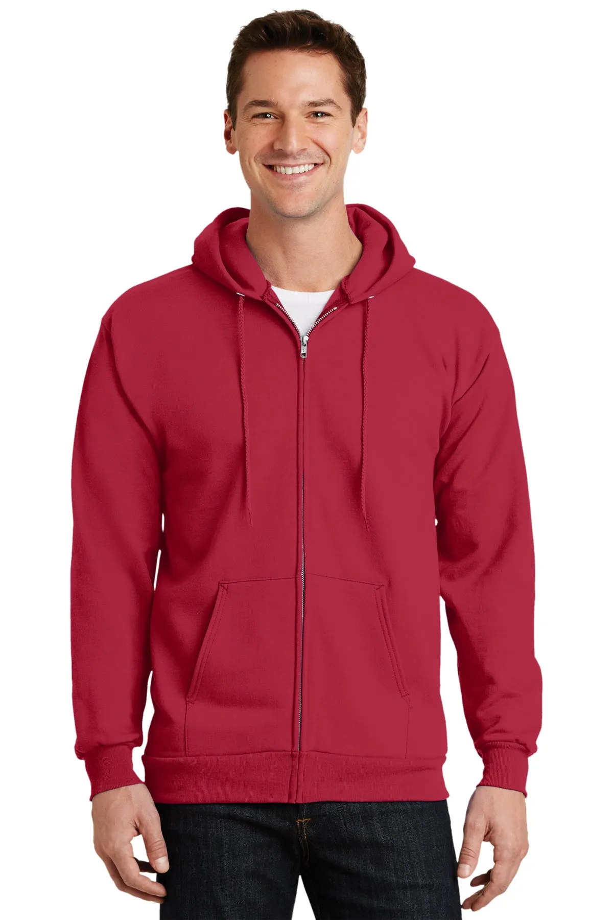 Port & Company Tall Essential Fleece Zip Branded Hoodies, Red