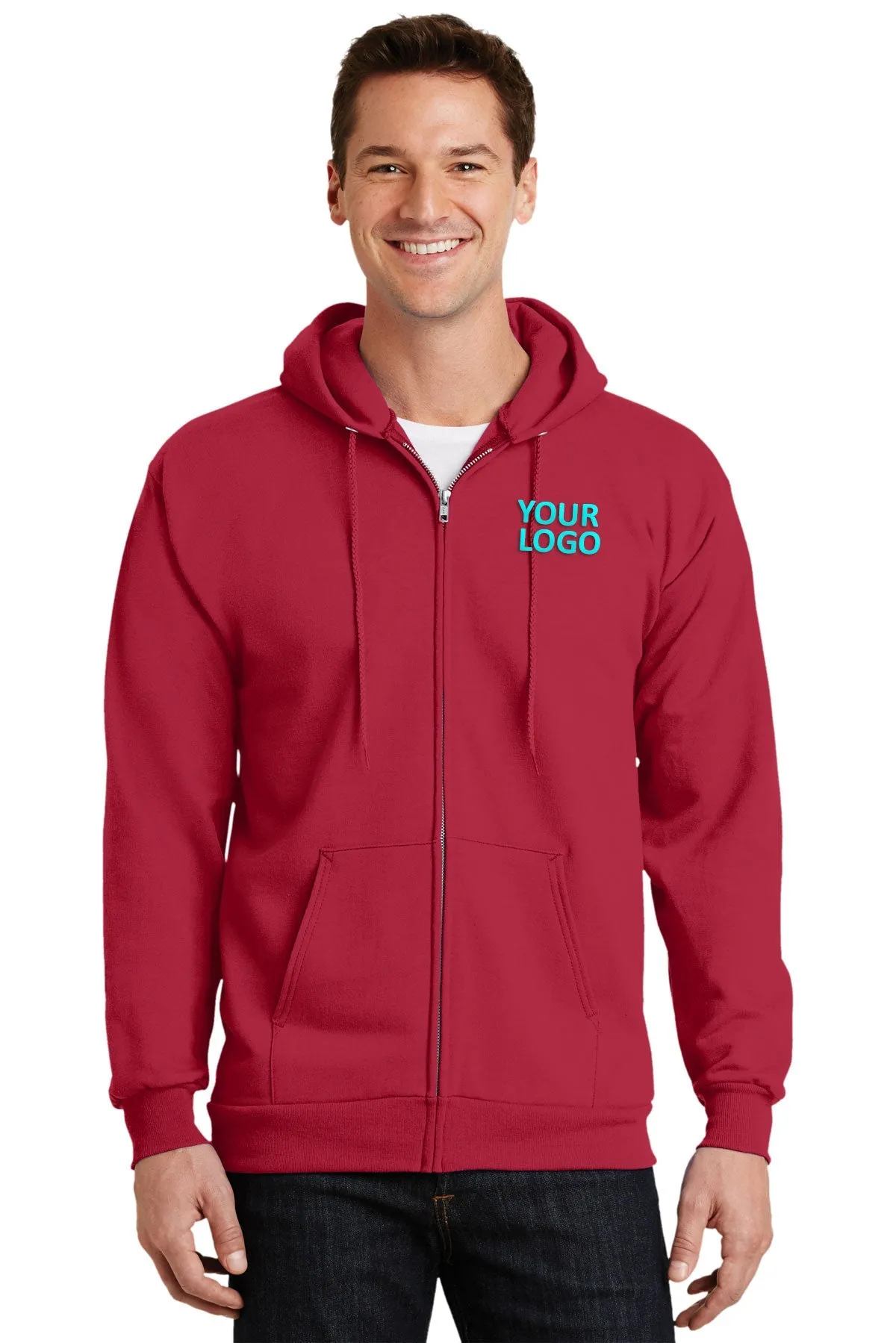 Port & Company Tall Essential Fleece Zip Branded Hoodies, Red