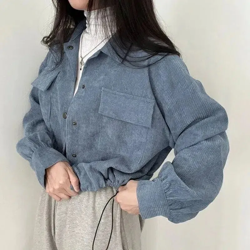 Puff Sleeved Corduroy Crop Shirt