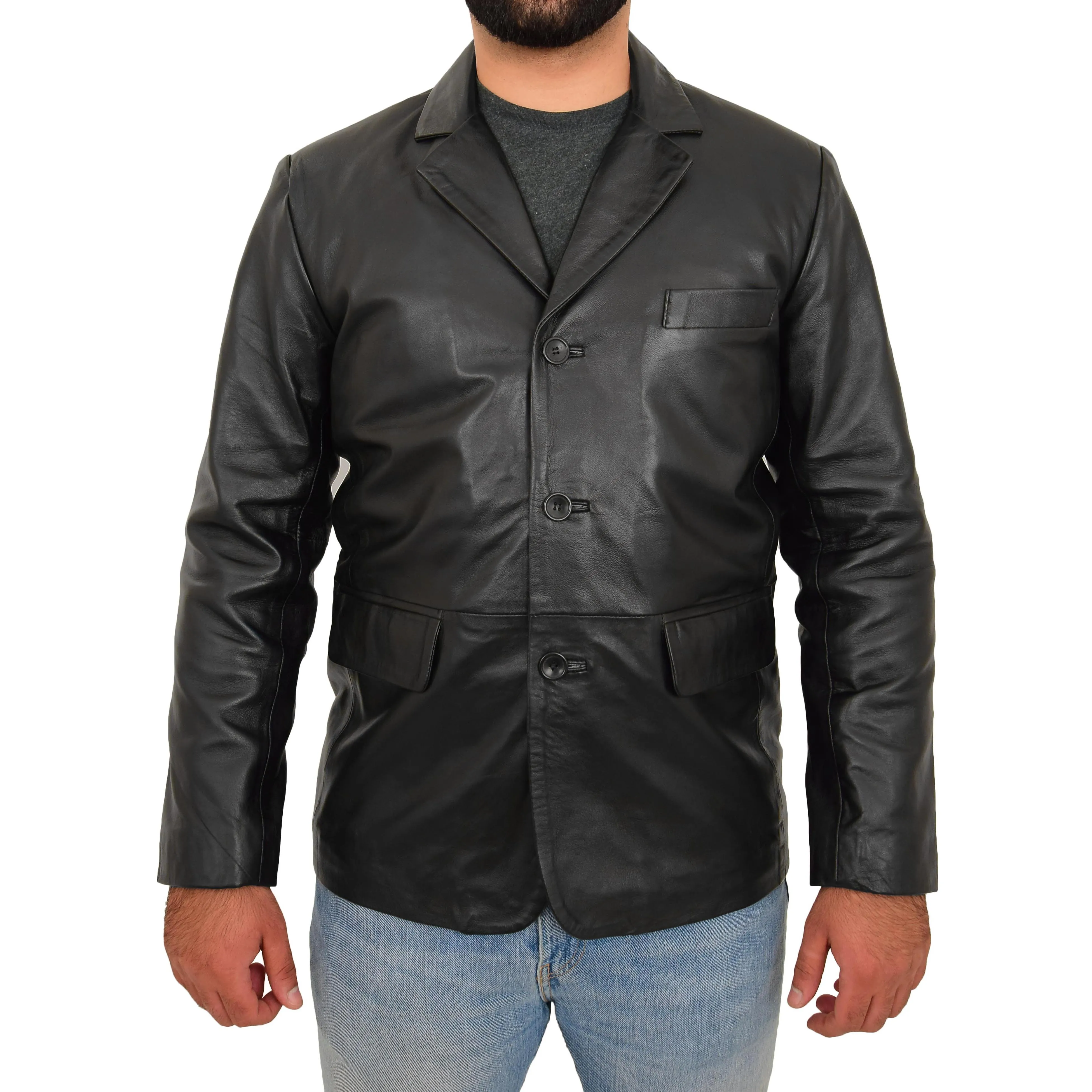 Real Leather Classic Blazer For Mens Smart Casual Black Jacket Kevin