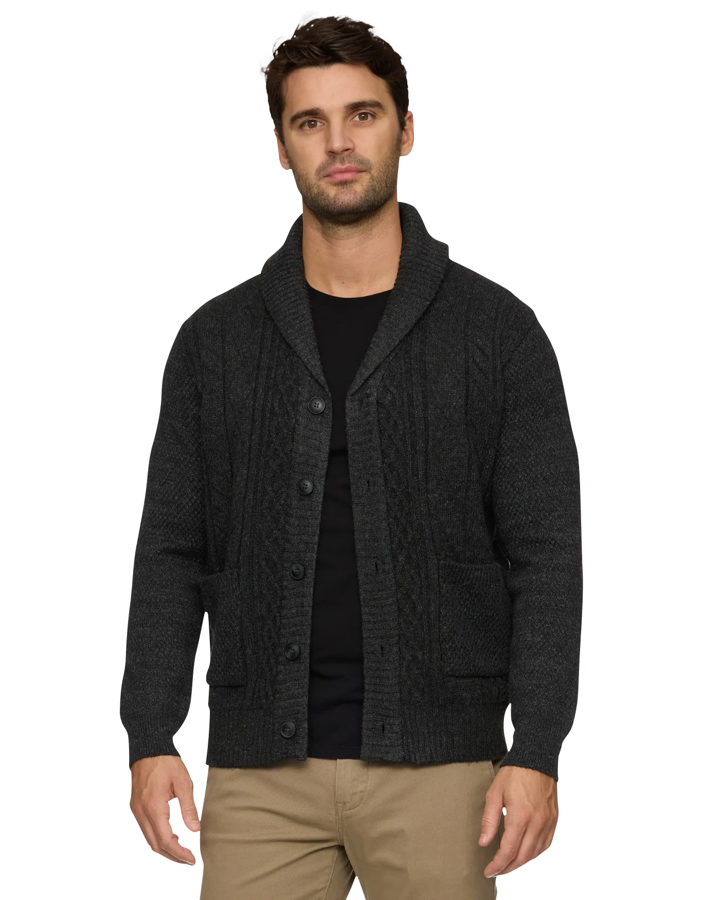 RHINELAND FLEECE-LINED SHAWL COLLAR CARDIGAN