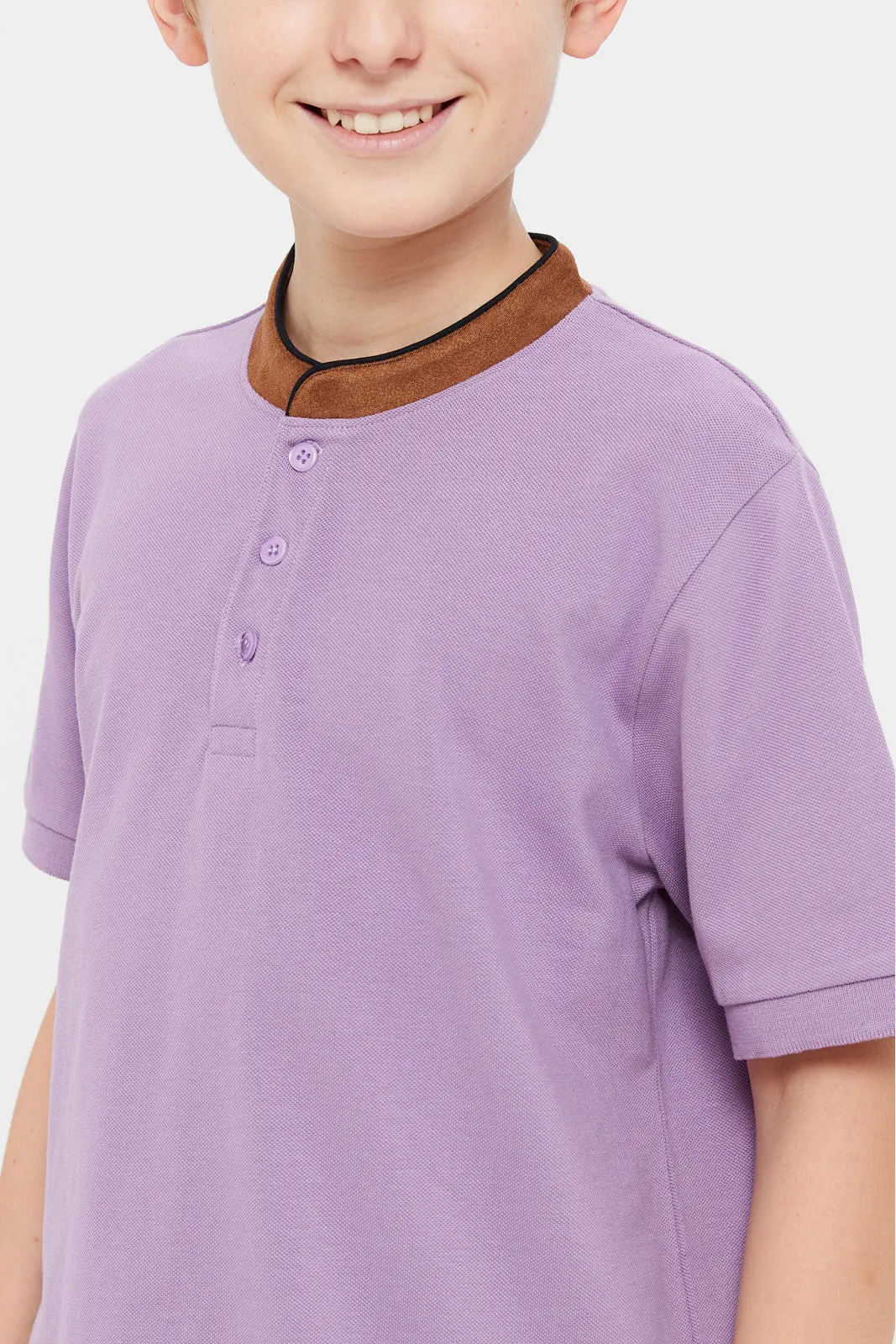 Senior Boys Lilac Mandarin Collar Polo Shirt