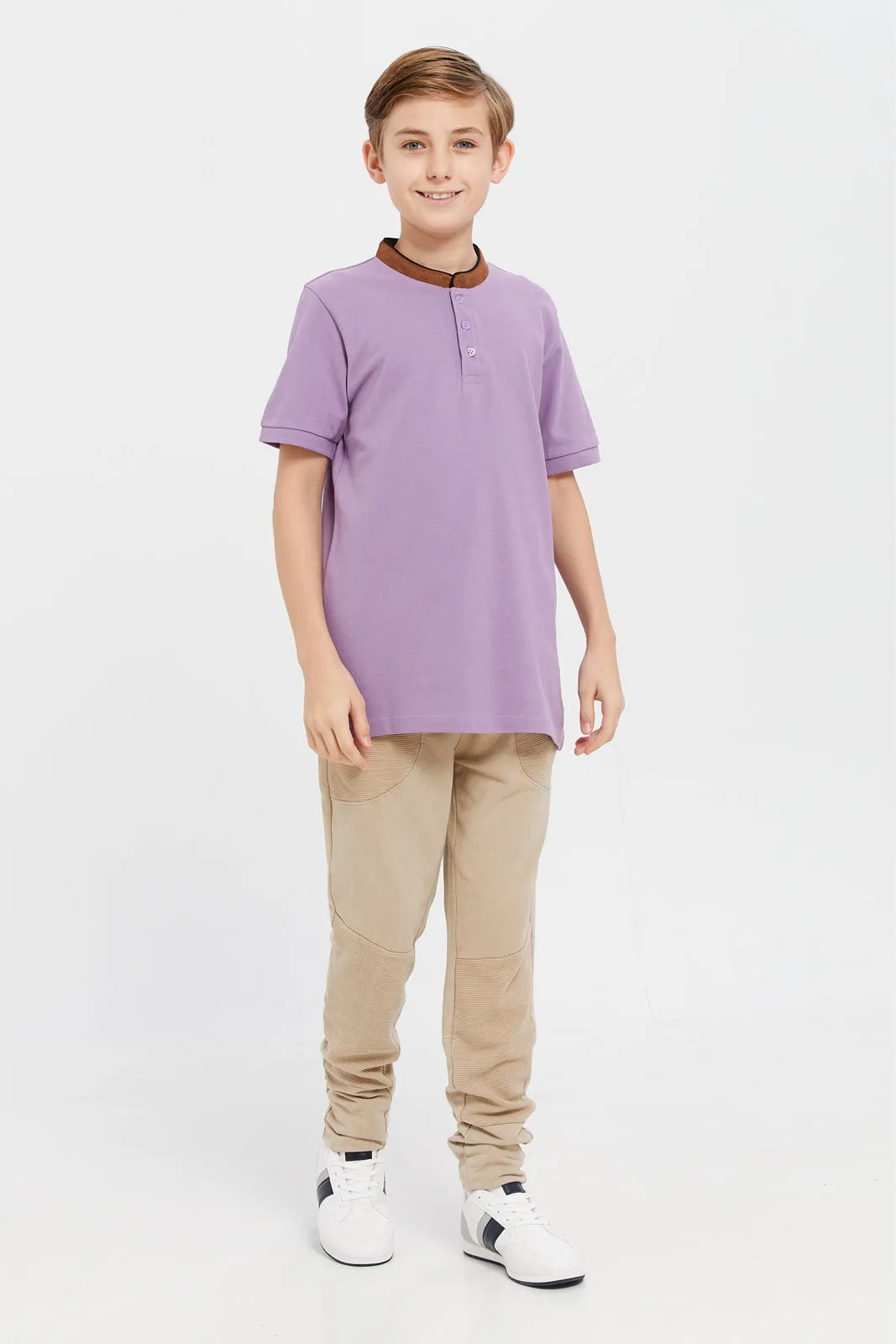 Senior Boys Lilac Mandarin Collar Polo Shirt