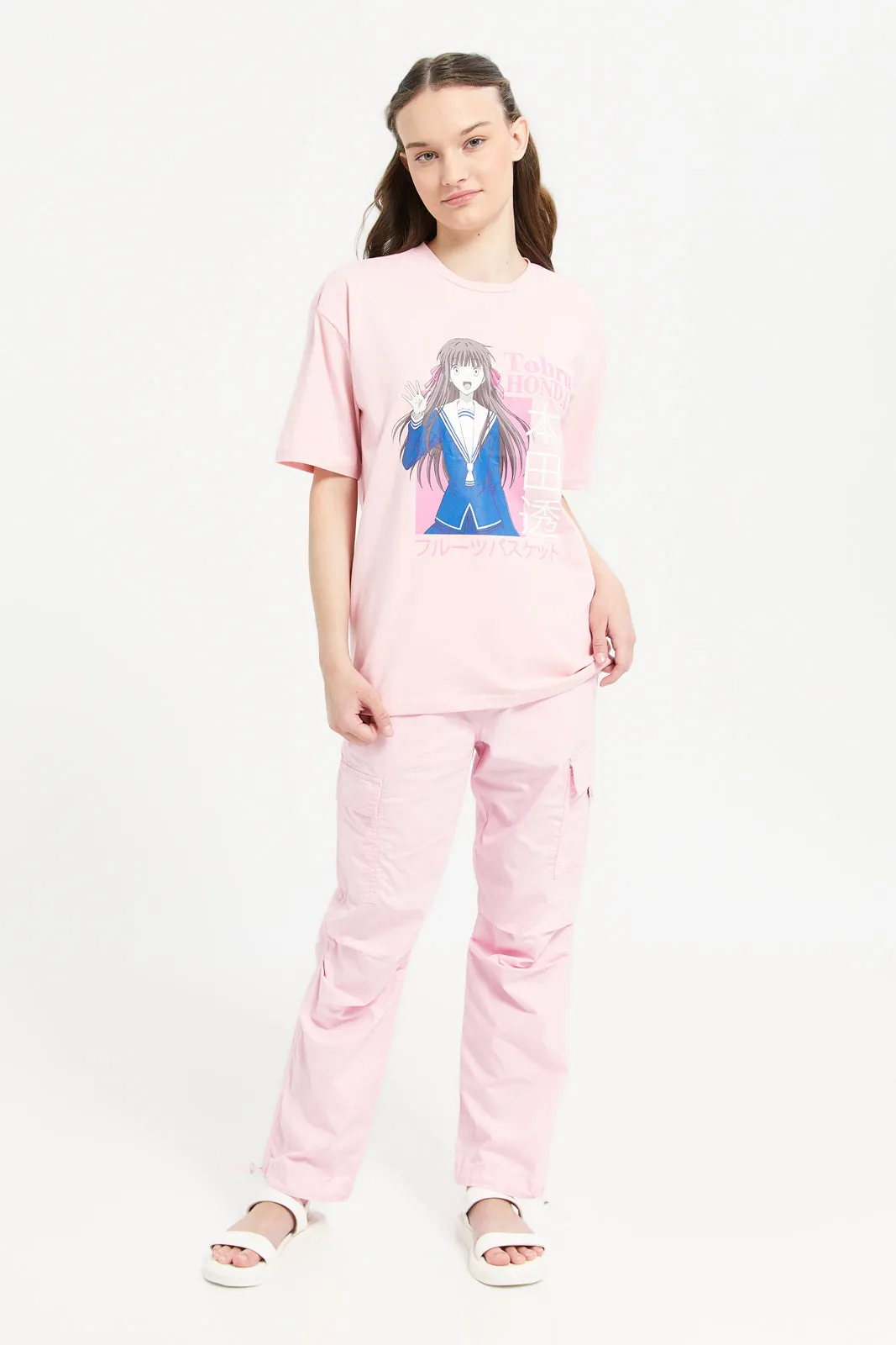 Senior Girls Pink Fruit Basket Oversize T-Shirt