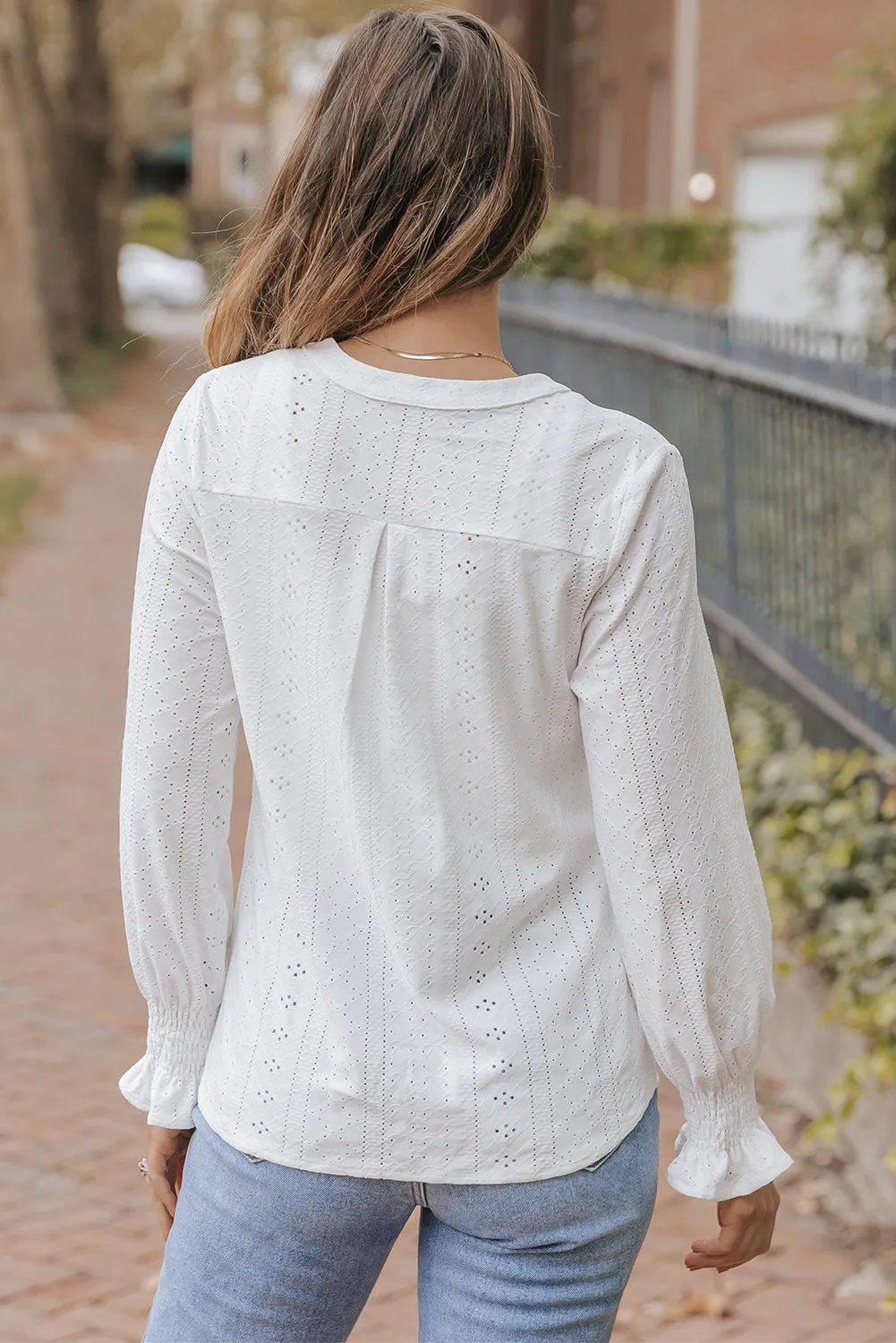 Split Neck Textured Loose Blouse