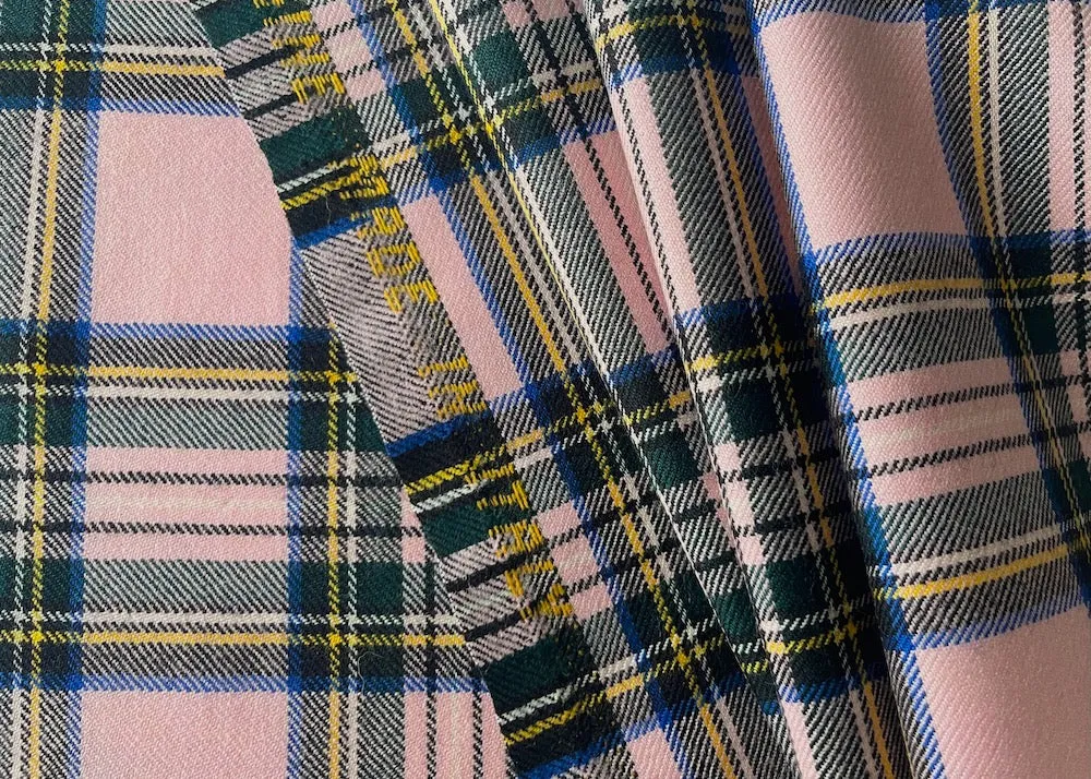 Springtime Pink & Black Virgin Wool Twill Plaid (Made in Italy)