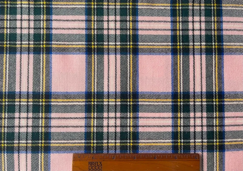 Springtime Pink & Black Virgin Wool Twill Plaid (Made in Italy)