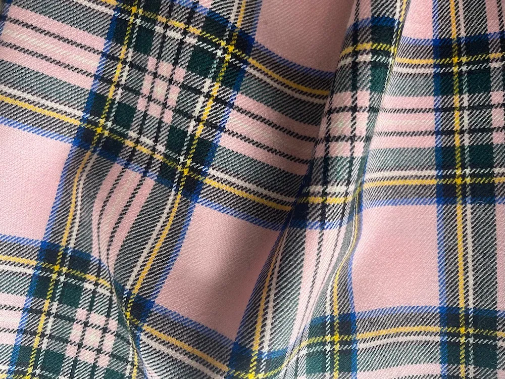 Springtime Pink & Black Virgin Wool Twill Plaid (Made in Italy)