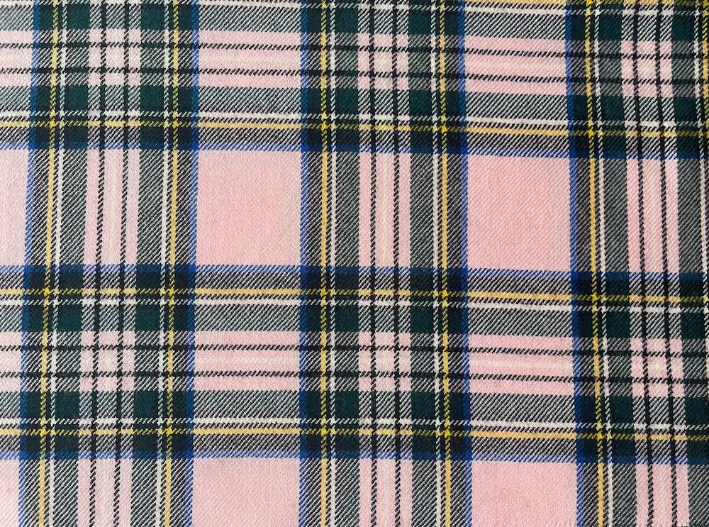 Springtime Pink & Black Virgin Wool Twill Plaid (Made in Italy)