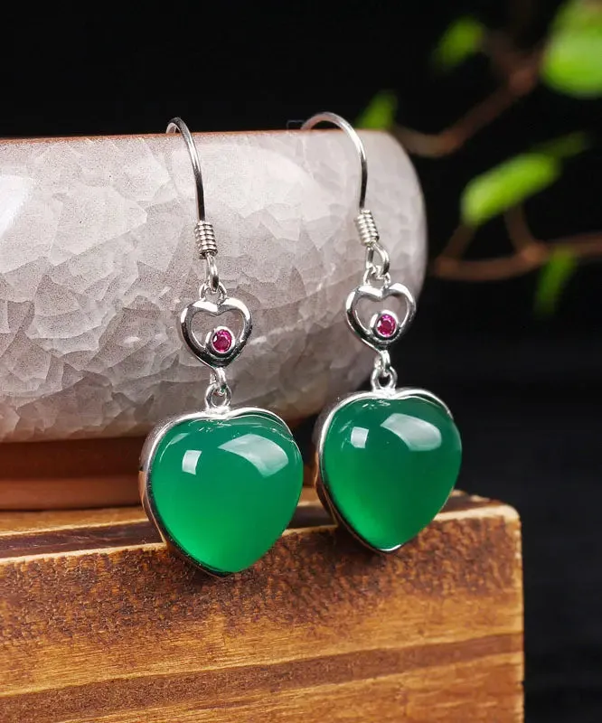 Sterling Silver Inlaid Love Chalcedony Drop Earrings