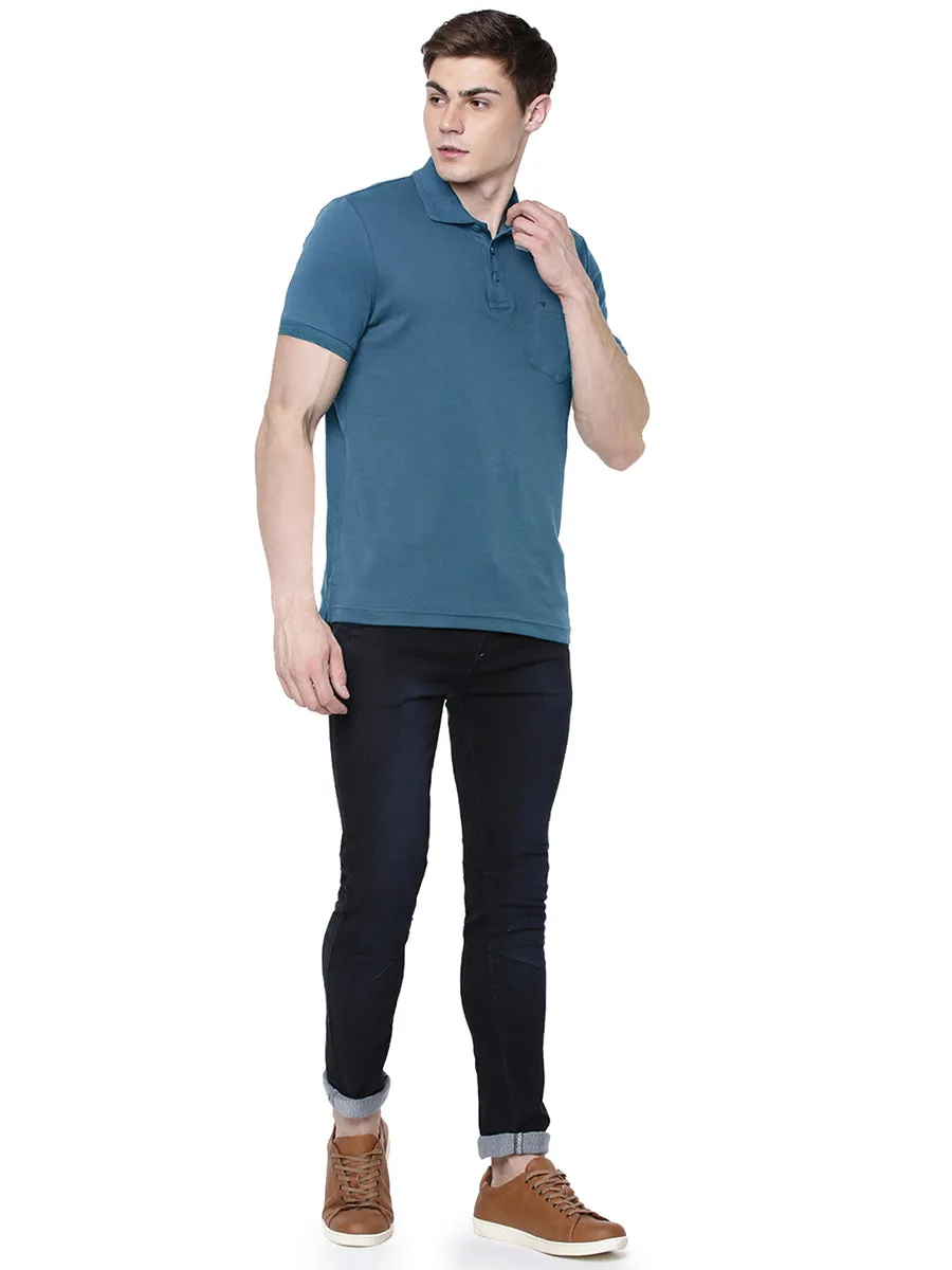 Super Combed Cotton Polo T-Shirt Peacock Blue with Chest Pocket