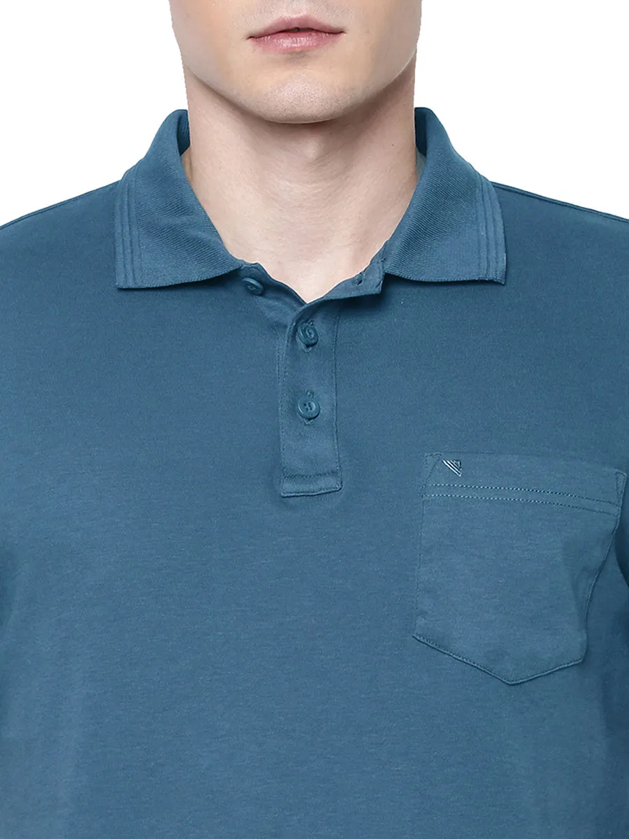 Super Combed Cotton Polo T-Shirt Peacock Blue with Chest Pocket