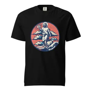 Surfing Jesus T Shirt Cool Surf Tee Shirt Vintage Christian Surfer Tshirt Gift for Men Women Kids Retro Surfing Graphic tee Witty Humorous