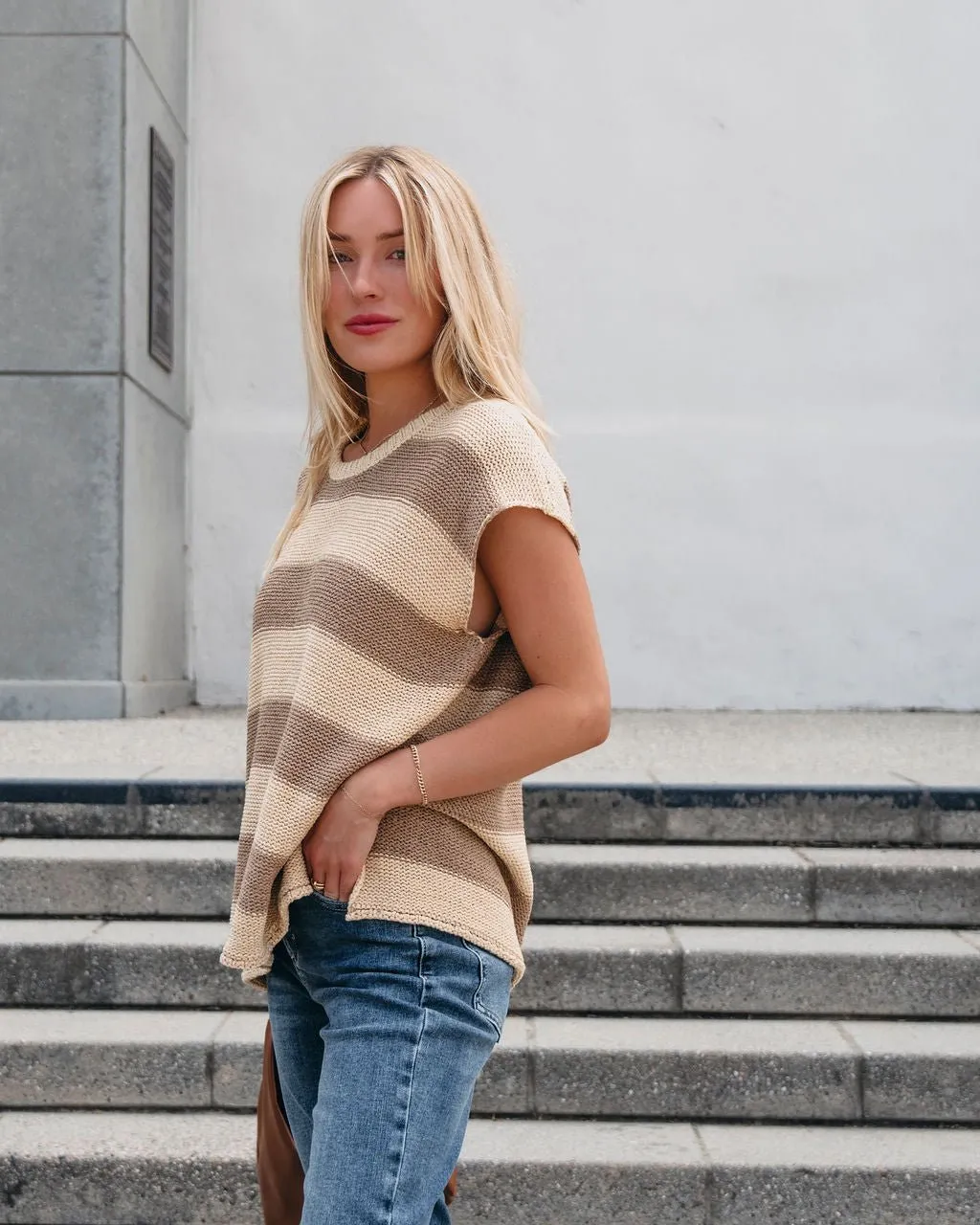 Tan and Mocha Striped Pullover Sweater - FINAL SALE