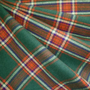 Tartan Plaid Heavy Twill Flannel Shirting Emerald/Tangerine