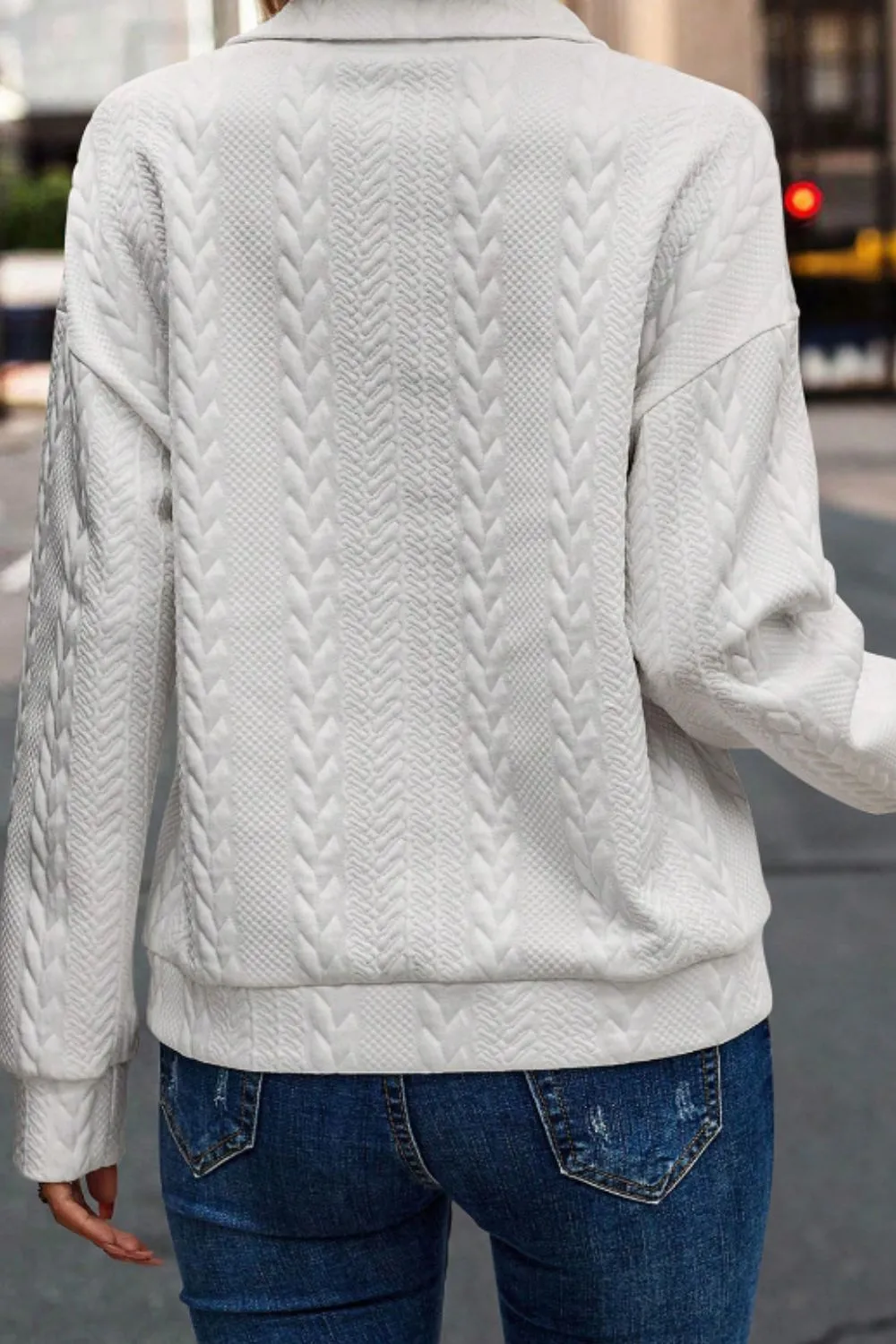 Textured Quarter Zip Long Sleeve Sweater