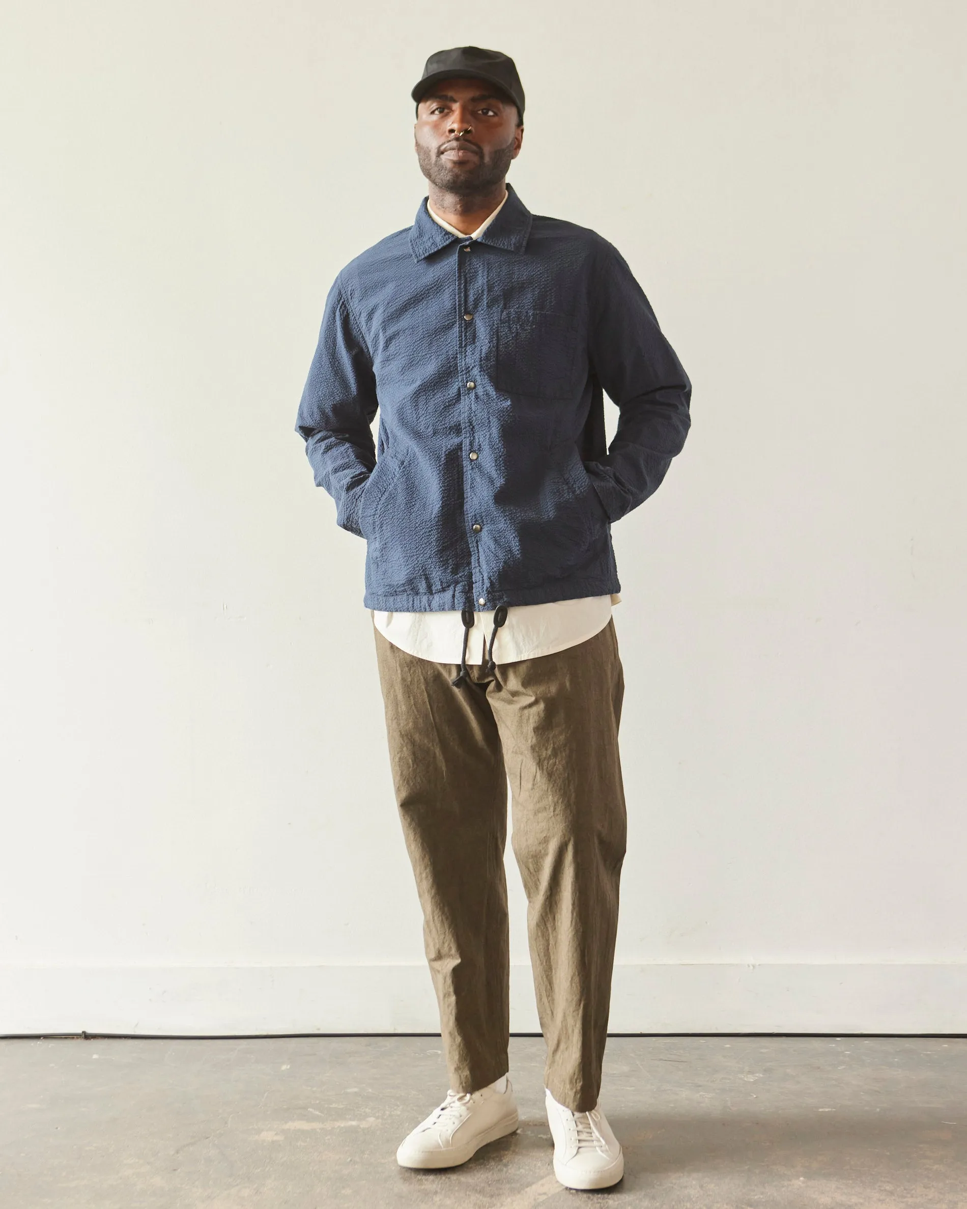 Universal Works Porto Jacket, Navy Seersucker