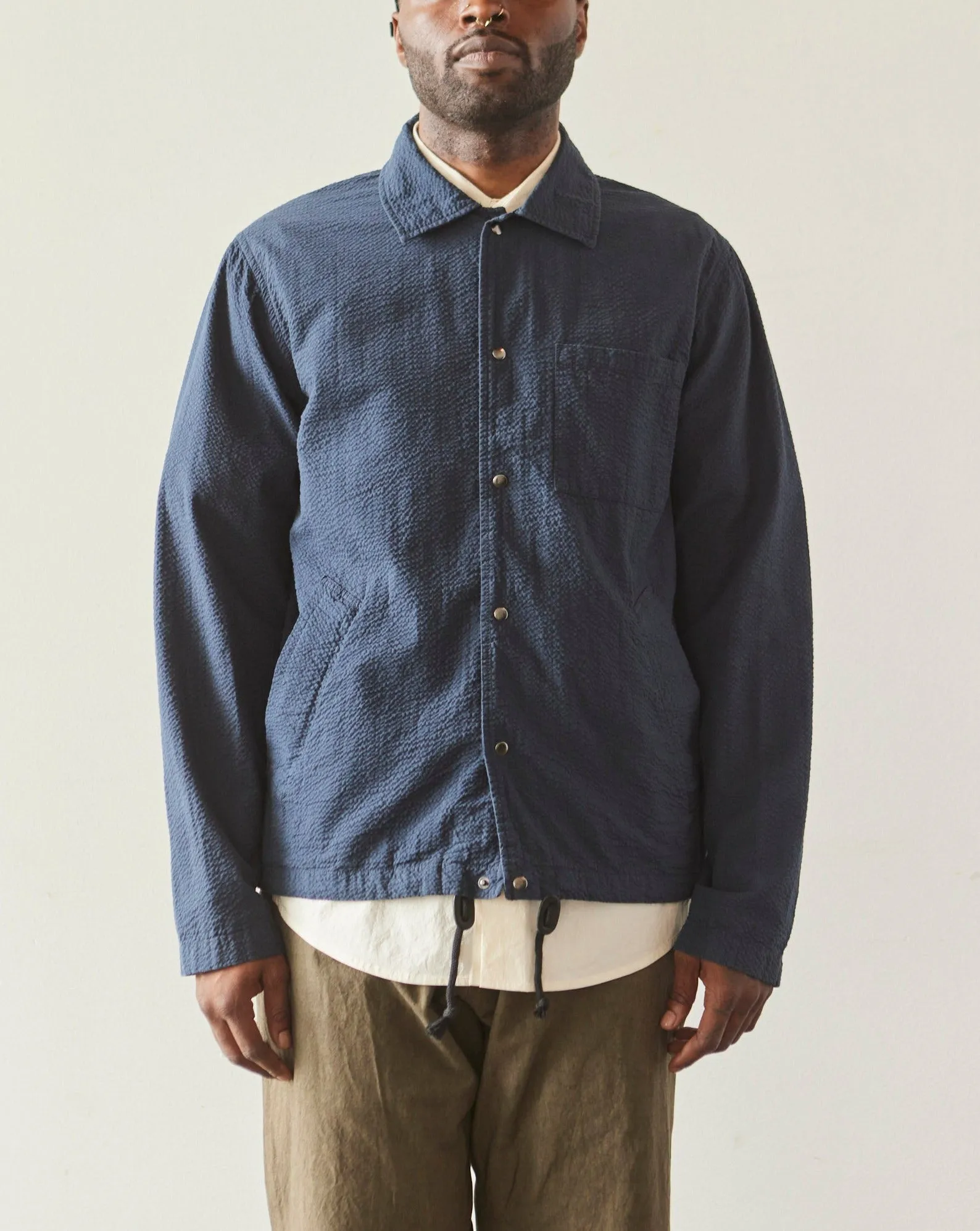 Universal Works Porto Jacket, Navy Seersucker