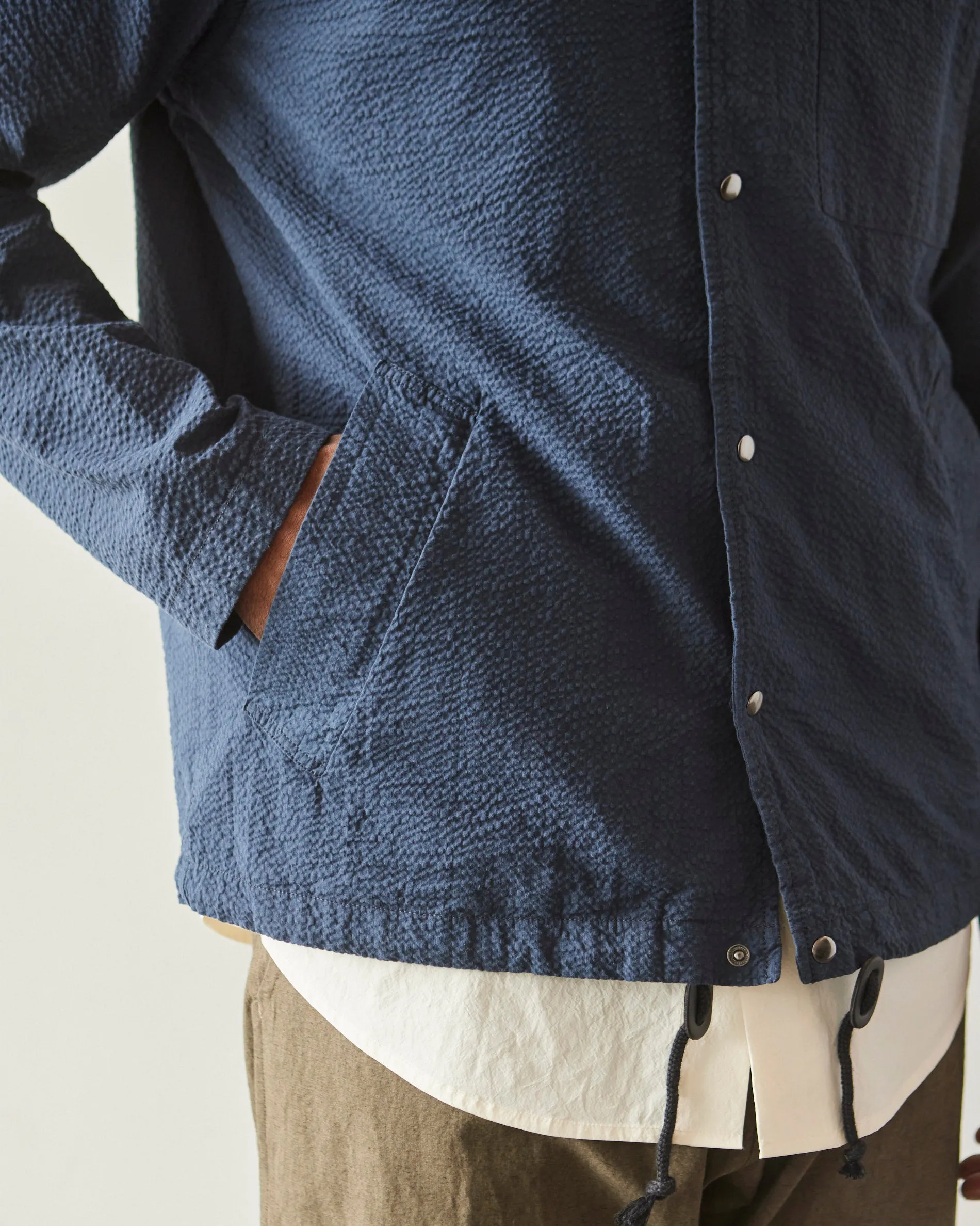 Universal Works Porto Jacket, Navy Seersucker