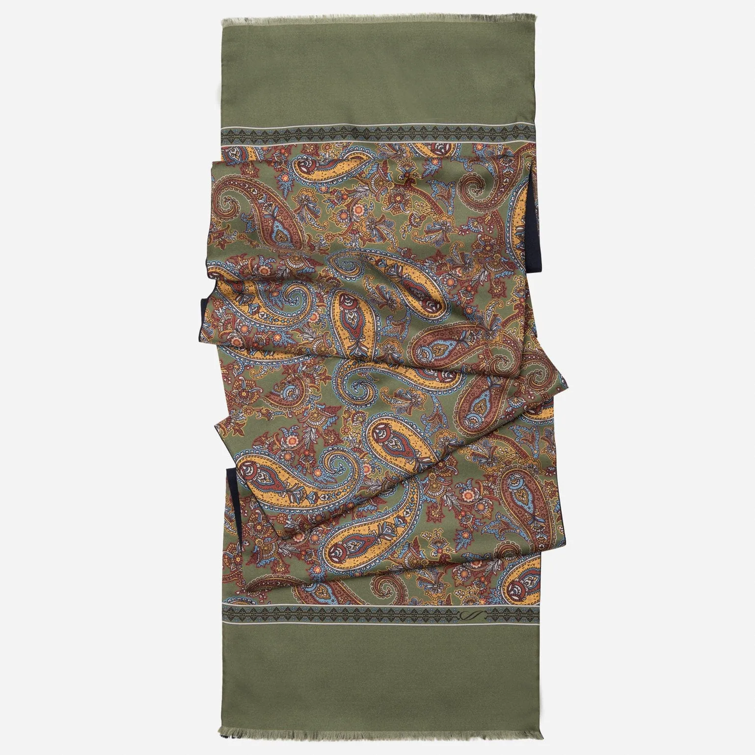 Venezia - Wool Backed Silk Scarf - Olive Green