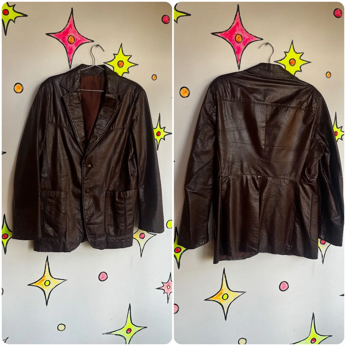 Vintage 70s | Men's Brown Genuine Soft Leather Blazer Jacket | 40